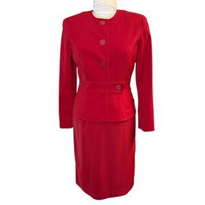 Bahari Group Vintage Apple Red Skirt Suit Sz. 6 2 Pcs Career Holidays